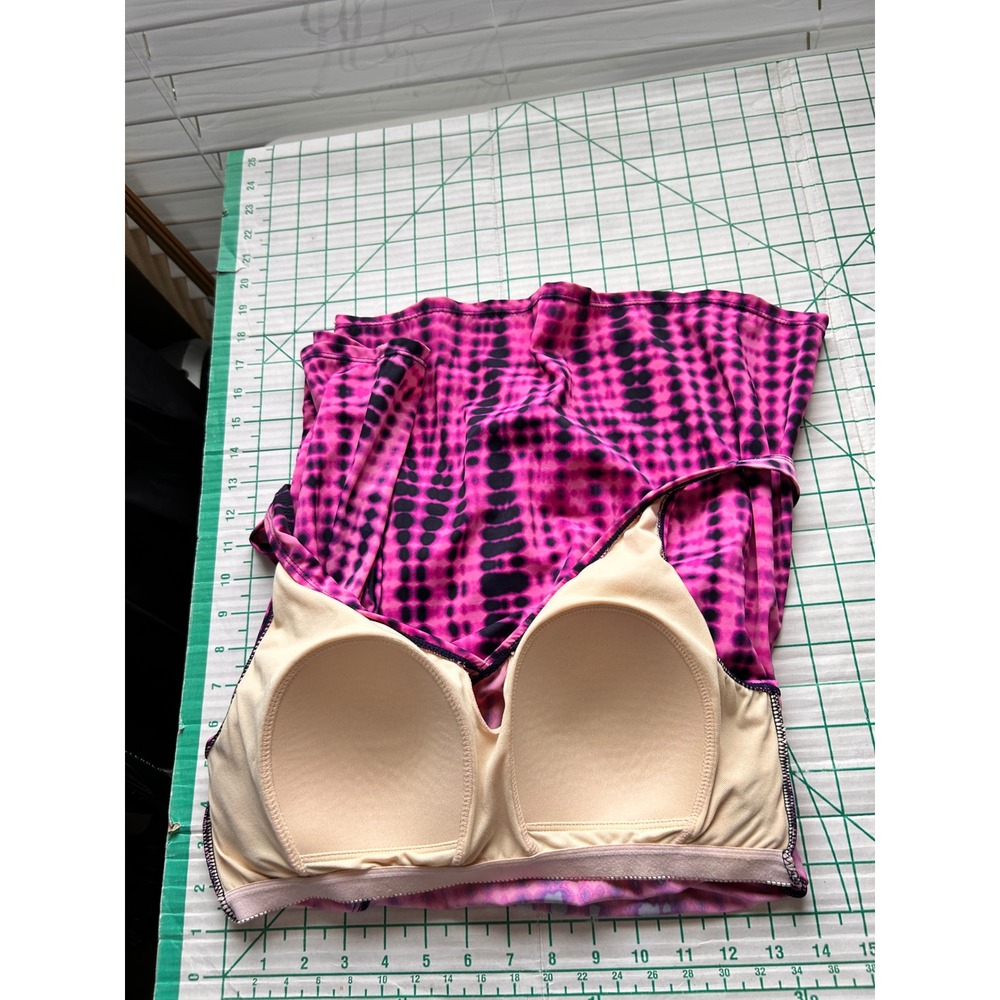D&Co. Beach 10 Swim Dress Pink Black Tie Dye Dot Wrap V-Neck Modest Summer - Picture 6 of 12